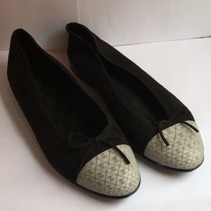 Authentic Chanel black suede hologram flats.